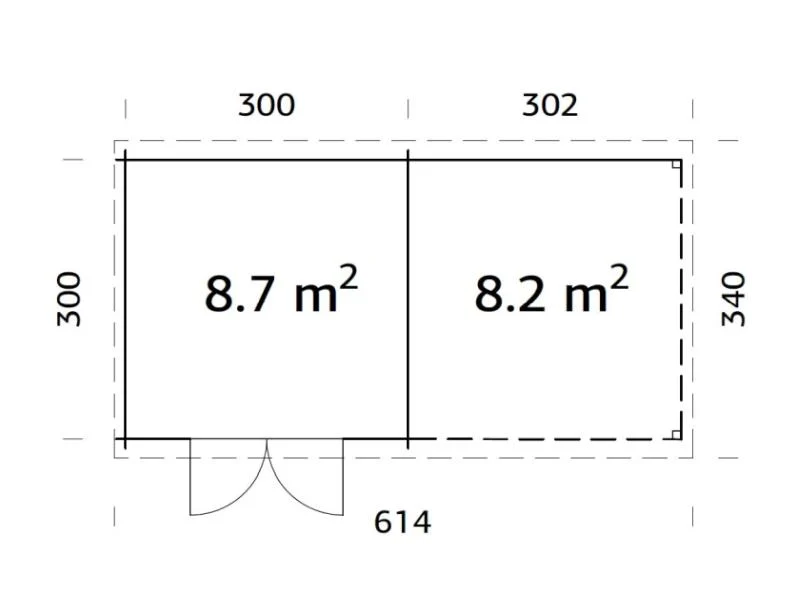 Palmako Blockbohlenhaus Ella 8,7 + 8,2 mit Anbaudach und Rückwand 28 mm graue Tauchgrundierung - Image 3