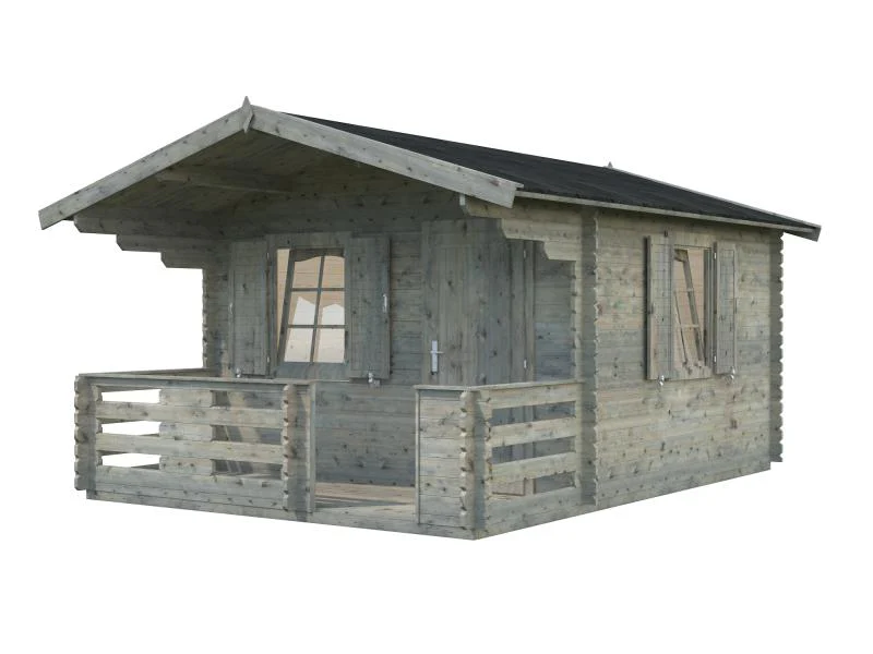 Palmako Blockbohlenhaus Emma 10,4 + 4,2 inkl. Fensterläden und Terrasse 34 mm graue Tauchgrundierung - Image 2