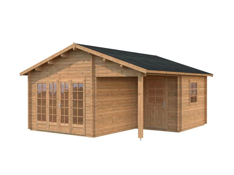 Palmako Blockbohlenhaus Irene 2-Raum 21,9 + 5,2 44 mm braun Tauchgrundierung - Image 2