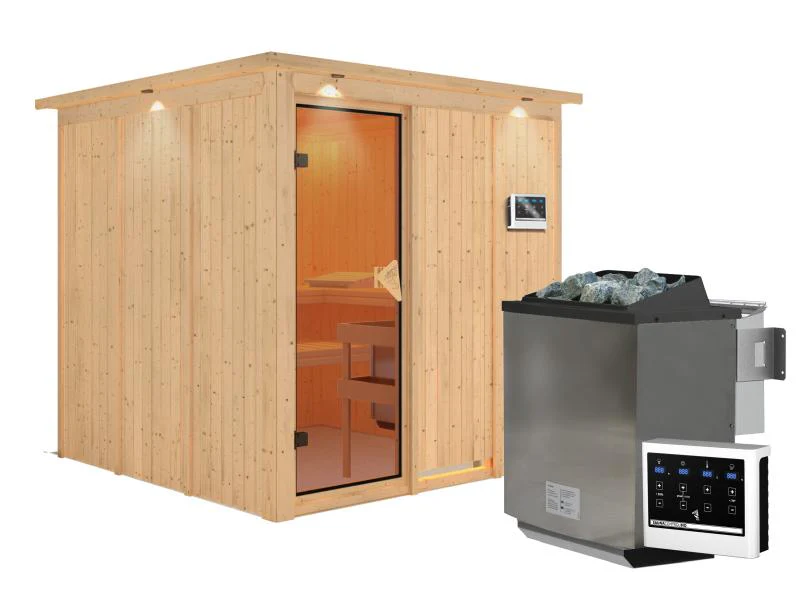Rodin - Karibu Sauna inkl. 9-kW-Bioofen - mit Dachkranz - - Image 2