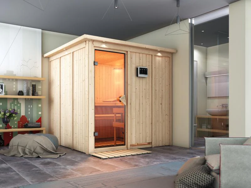 Rodin - Karibu Sauna inkl. 9-kW-Bioofen - mit Dachkranz - - Image 4