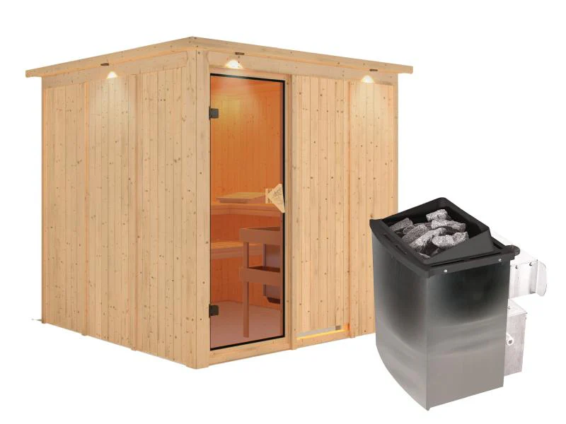 Rodin - Karibu Sauna inkl. 9-kW-Ofen - mit Dachkranz - - Image 2