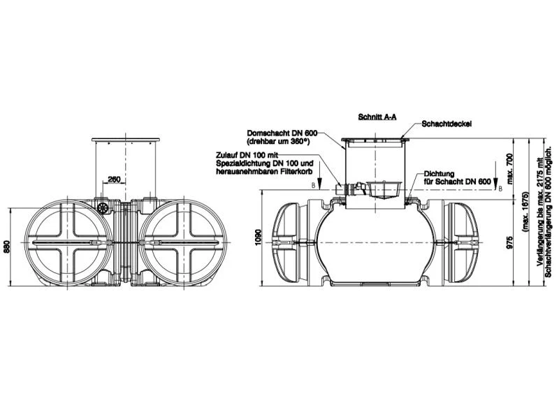 Roth Flachtank - Zisterne Twinbloc 3500 Liter mit Filterkorb, höhenverstabllbarem Domschacht und Abd - Image 2