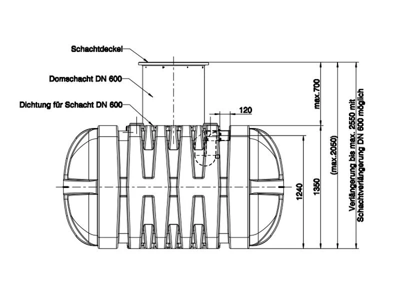 Roth Flachtank - Zisterne Twinbloc 5000 Liter mit höhenverstabllbarem Domschacht und Abdeckung - Image 2