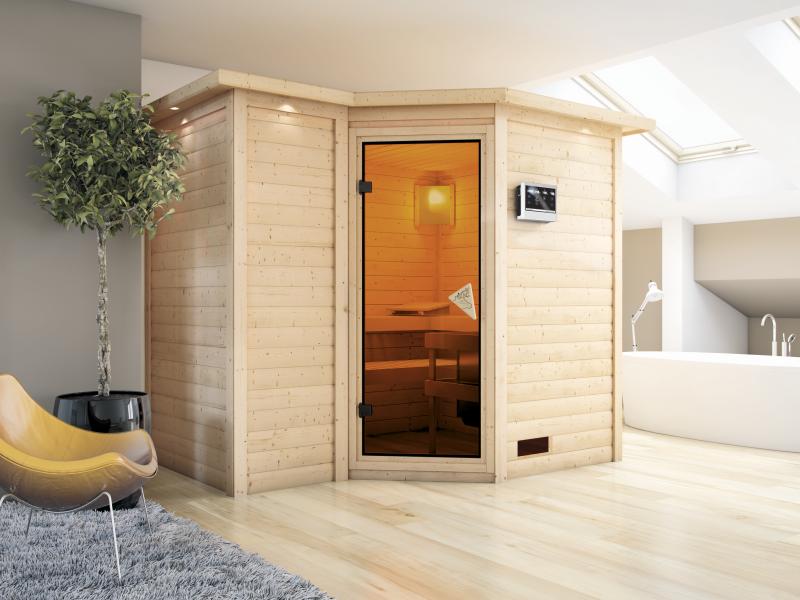 Sahib 2 - Karibu Sauna inkl. 9-kW-Bioofen - mit Dachkranz - - Image 3