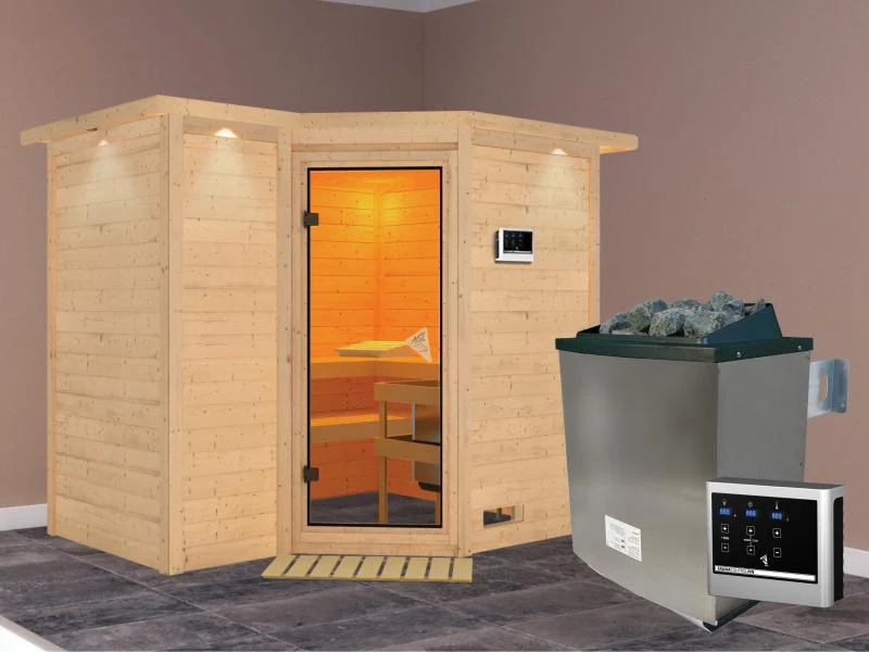 Sahib 2 - Karibu Sauna inkl. 9-kW-Ofen - mit Dachkranz - - Image 2