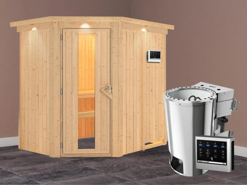 Saja - Karibu Sauna Plug & Play 3,6 kW Bio Ofen, ext. Steuerung - mit Dachkranz - Energiespartür - Image 2