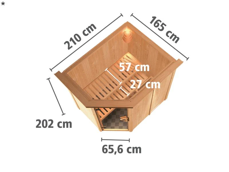 Saja - Karibu Sauna Plug & Play 3,6 kW Ofen, ext. Steuerung - mit Dachkranz - Klarglas Ganzglastür - Image 3