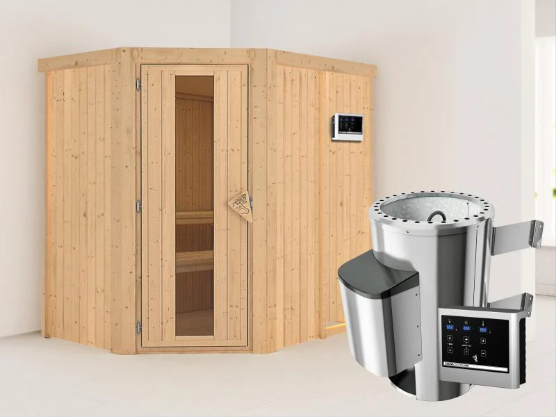 Saja - Karibu Sauna Plug & Play 3,6 kW Ofen, ext. Steuerung - ohne Dachkranz - Energiespartür - Image 4