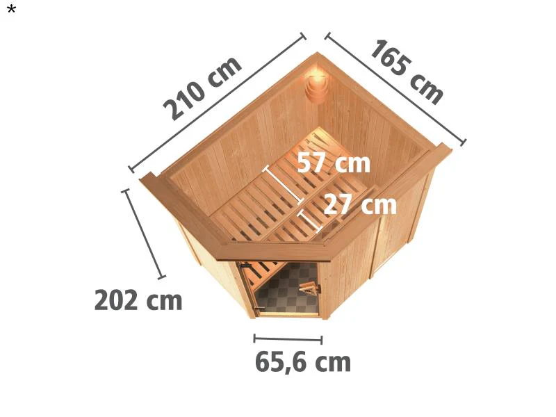 Saja - Karibu Sauna Plug & Play 3,6 kW Ofen, int. Steuerung - mit Dachkranz - Moderne Saunatür - Image 2