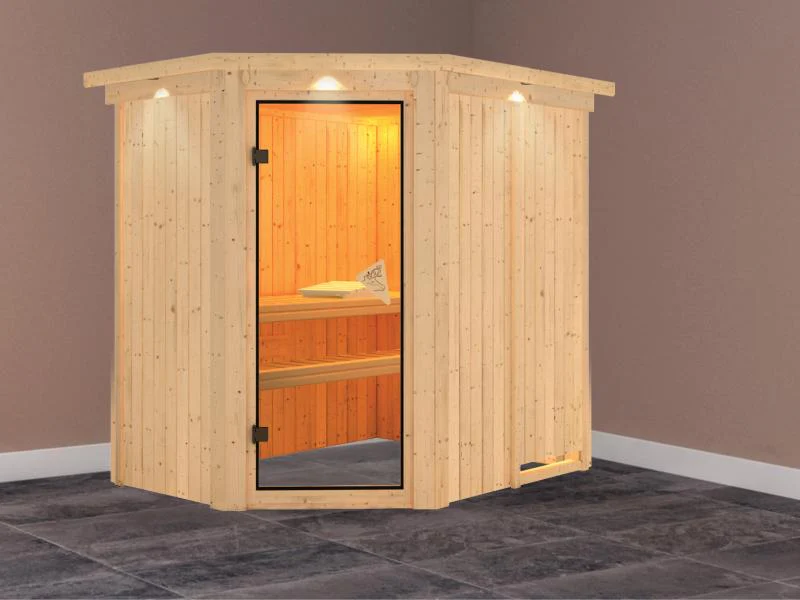 Saja - Karibu Sauna Plug & Play ohne Ofen - mit Dachkranz - - Image 2