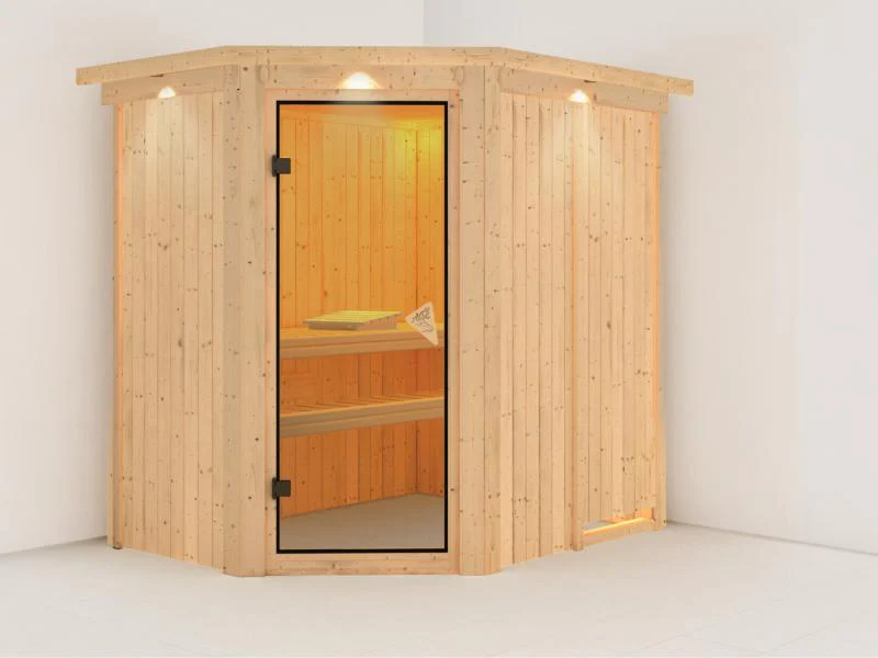 Saja - Karibu Sauna Plug & Play ohne Ofen - mit Dachkranz - - Image 4