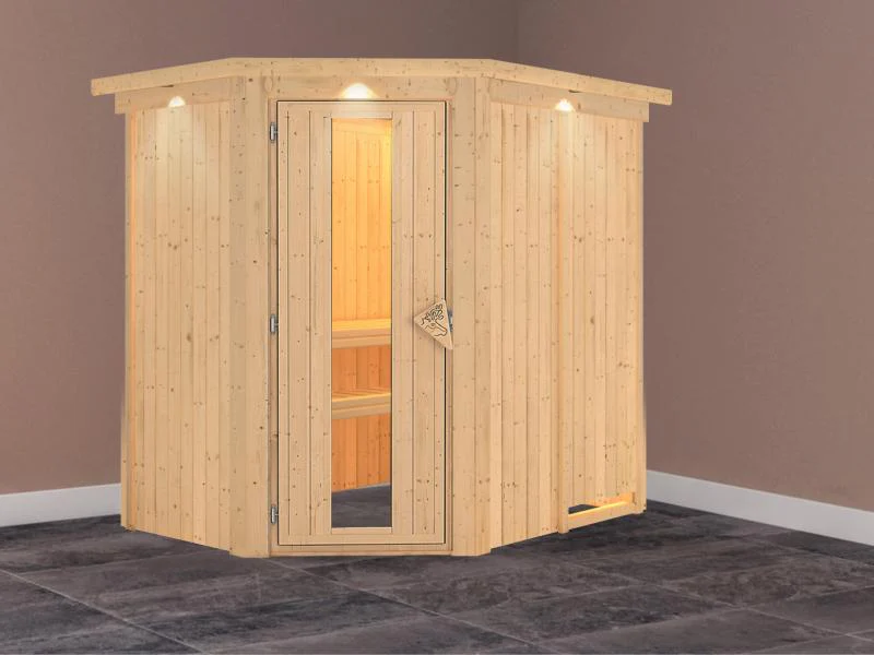 Saja - Karibu Sauna Plug & Play ohne Ofen - mit Dachkranz - Energiespartür - Image 2