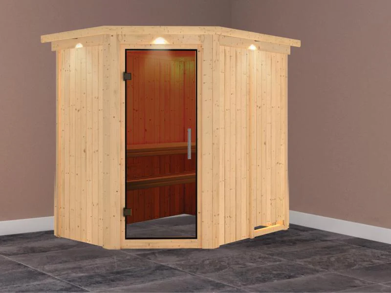 Saja - Karibu Sauna Plug & Play ohne Ofen - mit Dachkranz - Moderne Saunatür - Image 2