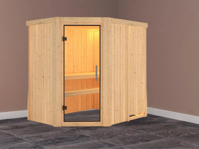 Saja - Karibu Sauna Plug & Play ohne Ofen - ohne Dachkranz - Klarglas Ganzglastür - Image 2