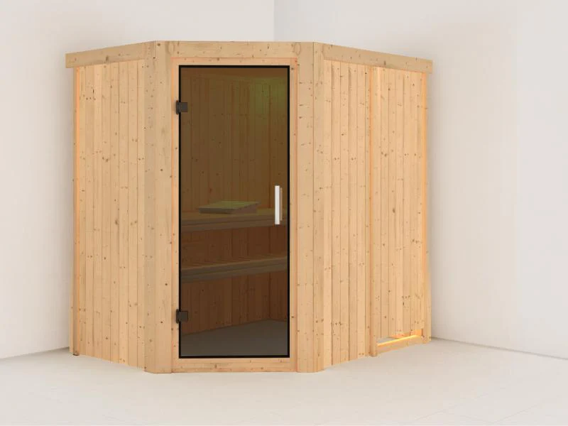 Saja - Karibu Sauna Plug & Play ohne Ofen - ohne Dachkranz - Moderne Saunatür