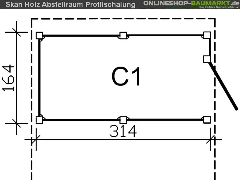 Skan Holz Abstellraum C1 für Carport 314 x 164 cm Profilschalung - Image 3
