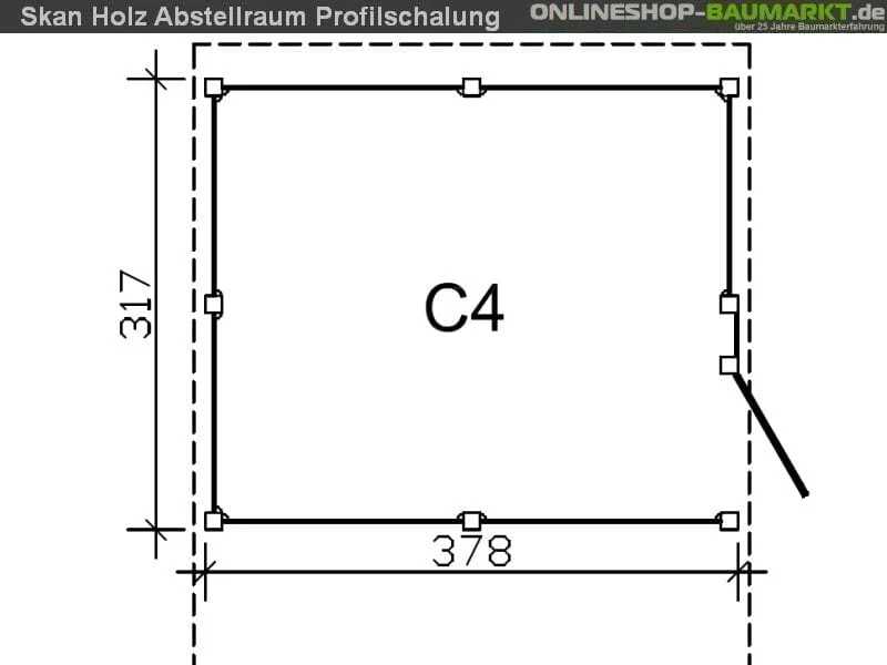 Skan Holz Abstellraum C4 für Carport 378 x 317 cm Profilschalung - Image 3