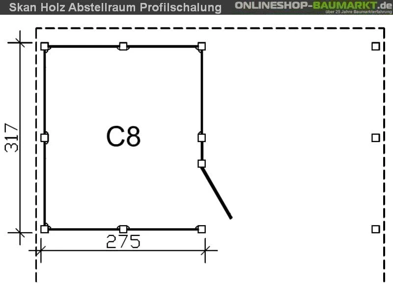 Skan Holz Abstellraum C8 für Carport 275 x 317 cm Profilschalung - Image 3