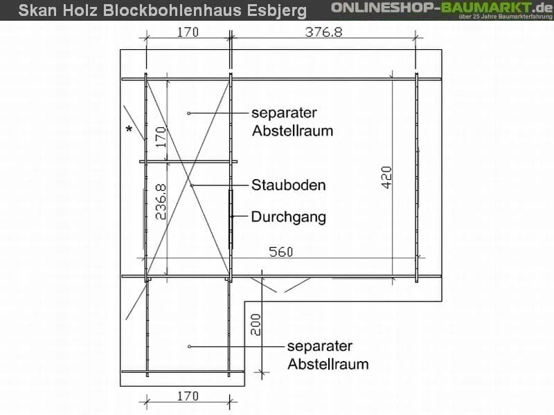 Skan Holz Blockbohlenhaus Esbjerg Größe 3 mit Anbau, 420 x 560 cm - Image 4