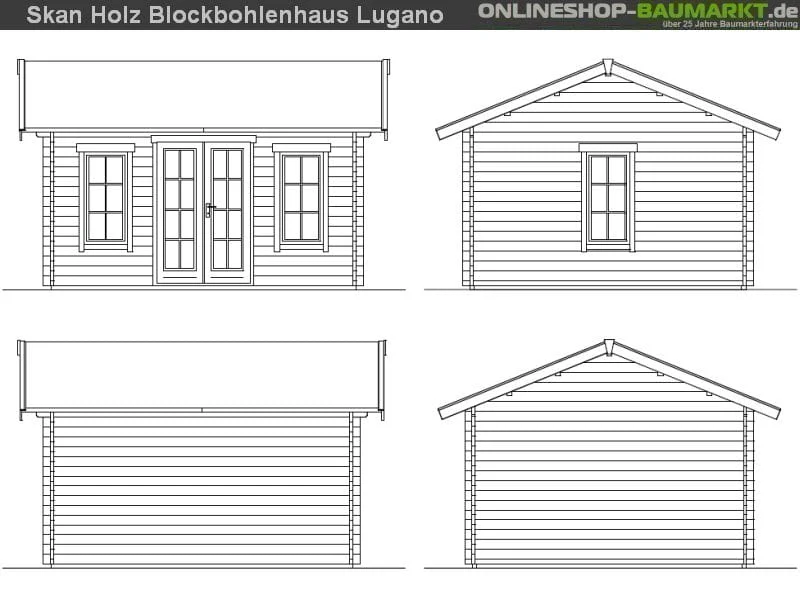Skan Holz Blockbohlenhaus Lugano 2 Dach dämmbar für Dachschindeln 45plus, 420 x 380 cm - Image 4