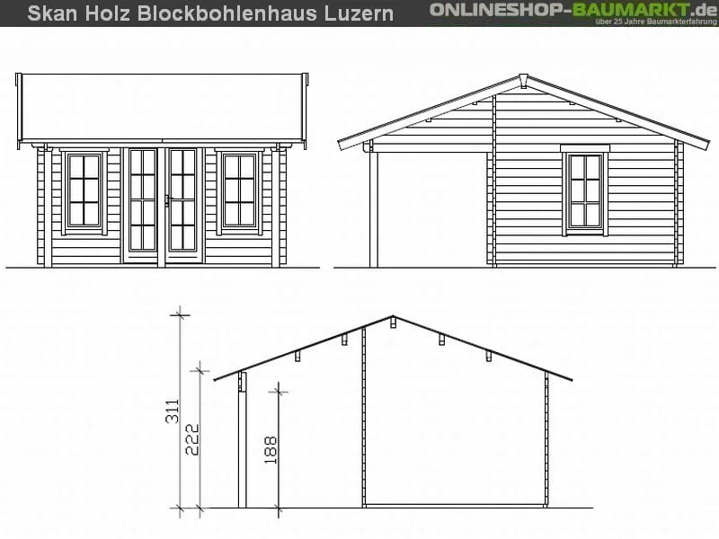 Skan Holz Blockbohlenhaus Luzern 45plus, 380 x 300 cm - Image 3