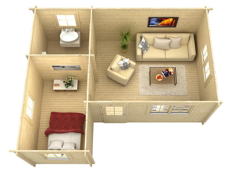 Skan Holz Blockbohlenhaus Ontario, Dach dämmbar für Dachschindeln, 70plus, 600 x 500 cm - Image 5