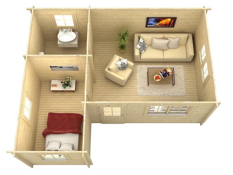 Skan Holz Blockbohlenhaus St. Moritz, Dach dämmbar für Dachziegel, 45plus, 600 x 500 cm - Image 5