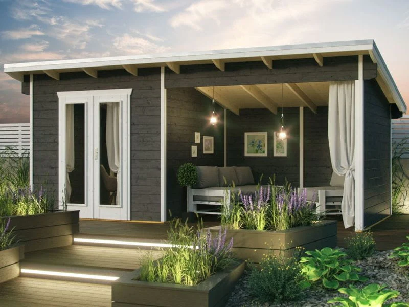 Skan Holz Blockbohlenhaus Texel in schiefergrau