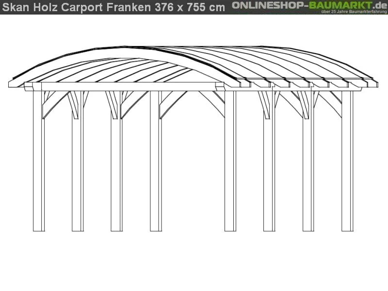Skan Holz Carport Franken 376 x 755 cm Leimholz - Image 3