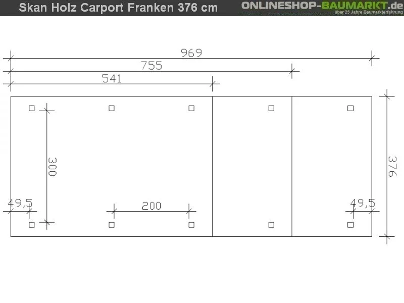 Skan Holz Carport Franken 376 x 969 cm Leimholz - Image 4