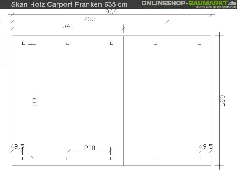 Skan Holz Carport Franken 635 x 541 cm Leimholz - Image 4