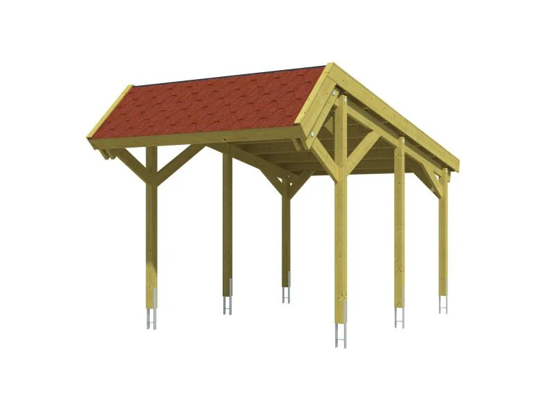 Skan Holz Carport Harz 321 x 560 cm mit roten Schindeln - Image 2
