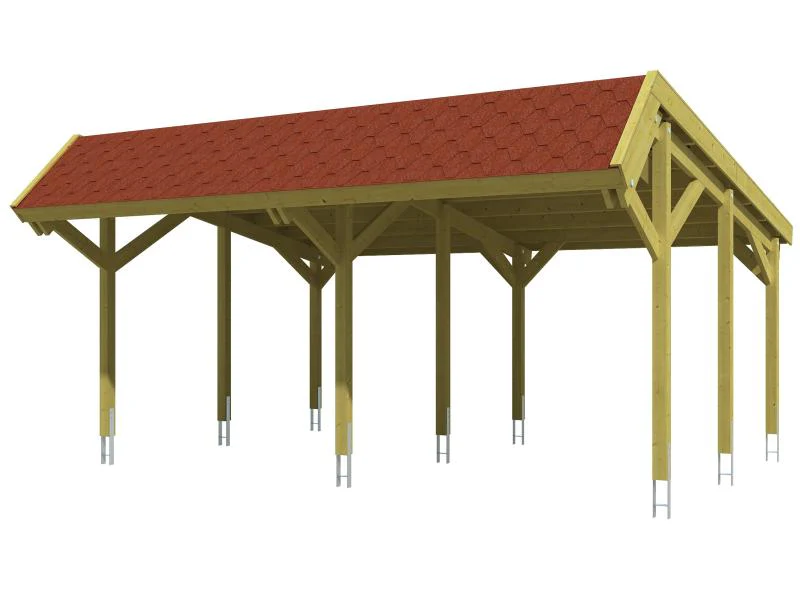 Skan Holz Carport Harz 624 x 560 cm mit roten Schindeln - Image 2