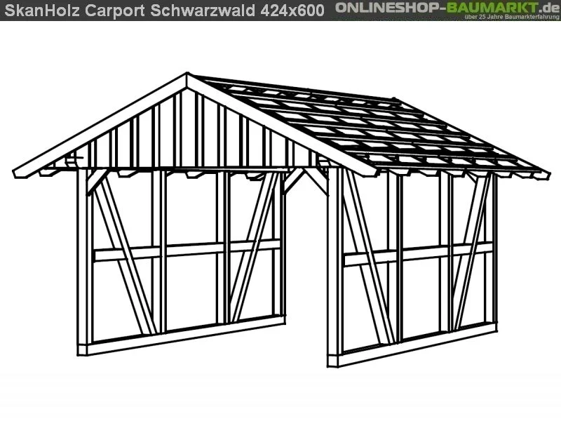 Skan Holz Carport Schwarzwald 424 x 600 cm mit Rückwand - Image 3