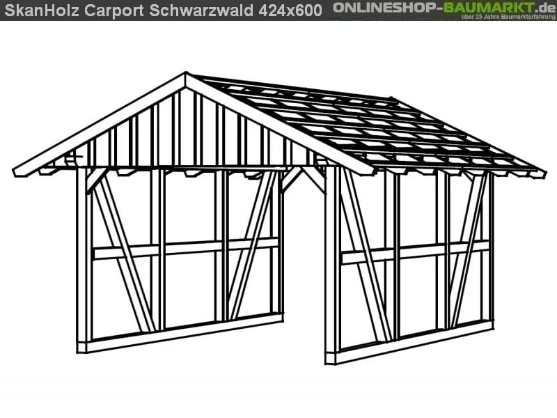 Skan Holz Carport Schwarzwald 424 x 600 cm mit Rückwand - Image 3