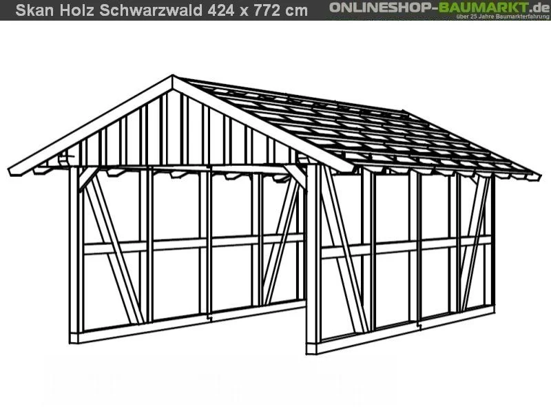 Skan Holz Carport Schwarzwald 424 x 772 cm mit Rückwand - Image 3