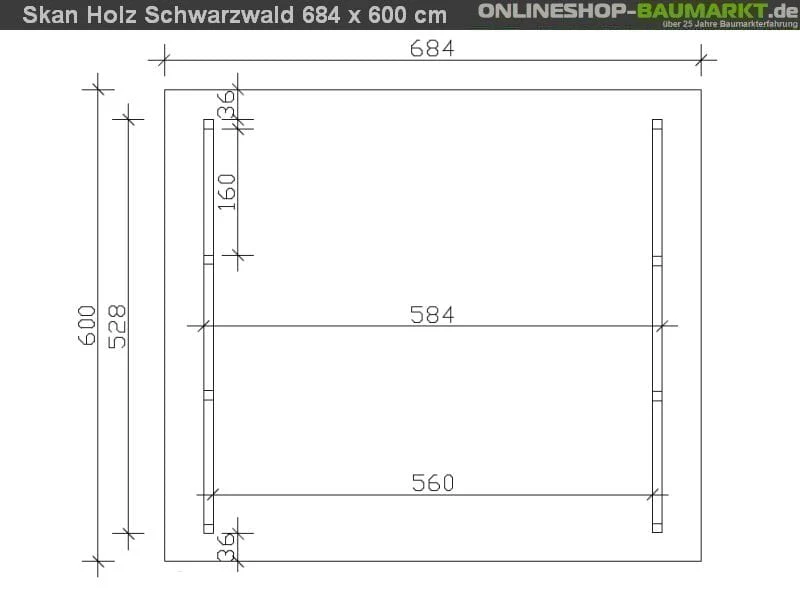 Skan Holz Carport Schwarzwald 684 x 600 cm mit Rückwand - Image 5