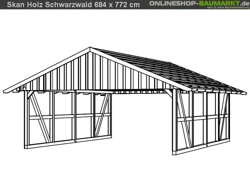 Skan Holz Carport Schwarzwald 684 x 772 cm mit Abstellraum - Image 2