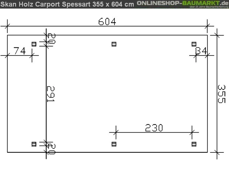 Skan Holz Carport Spessart 355 x 604 cm Leimholz - Image 2
