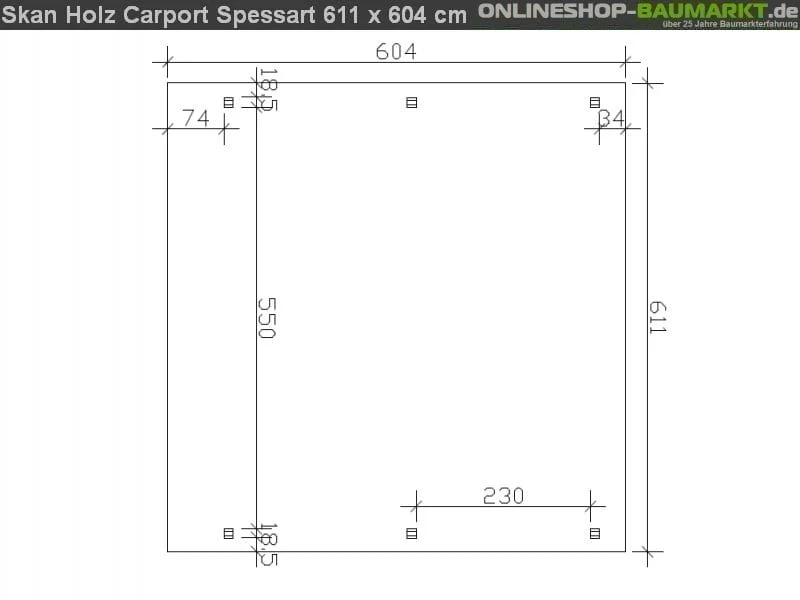 Skan Holz Carport Spessart 611 x 604 cm Leimholz - Image 3