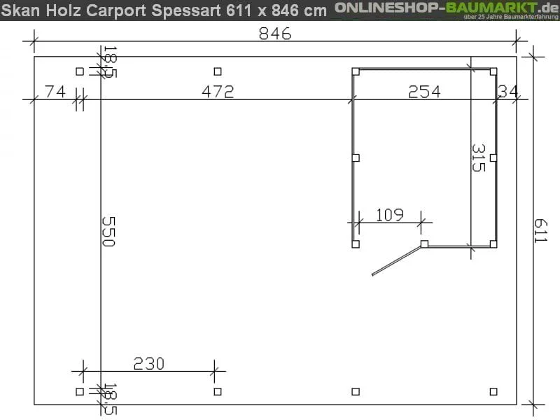Skan Holz Carport Spessart 611 x 846 cm Leimholz - Image 3