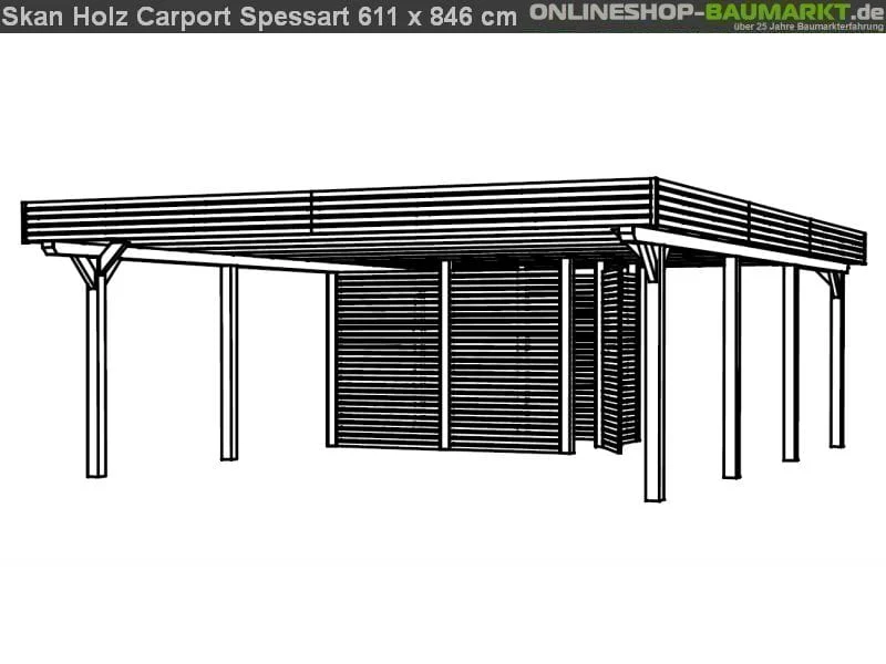 Skan Holz Carport Spessart 611 x 846 cm Leimholz mit Abstellraum - Image 2