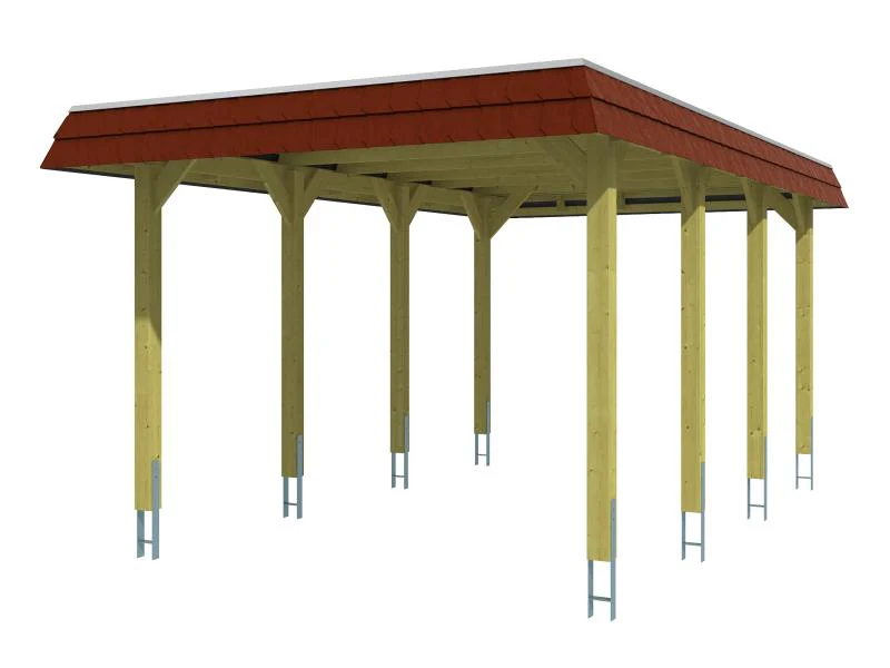 Skan Holz Carport Spreewald 345 x 589 cm mit roter Blende - Image 2