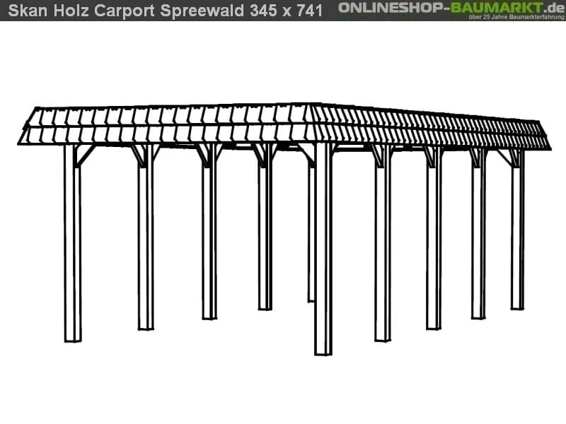 Skan Holz Carport Spreewald 345 x 741 cm mit schwarzer Blende - Image 4