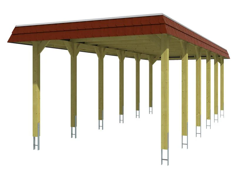 Skan Holz Carport Spreewald 345 x 893 cm mit roter Blende - Image 2