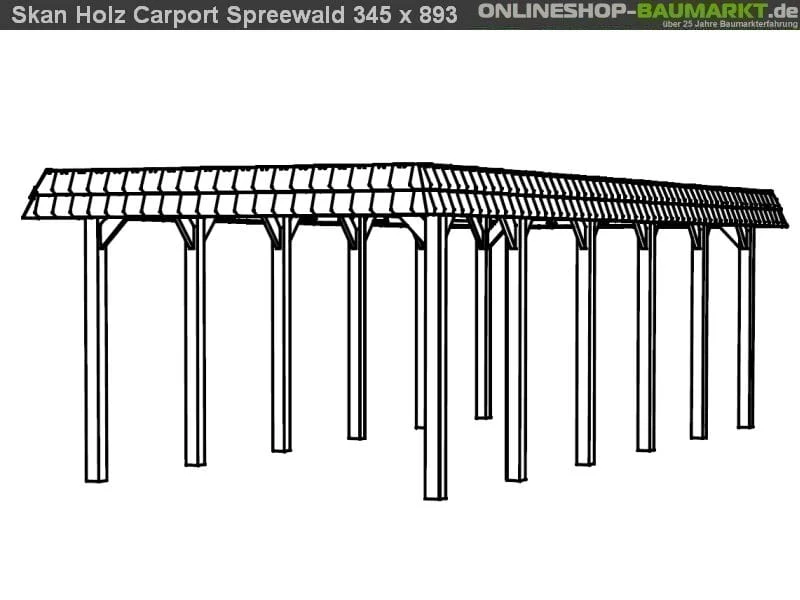 Skan Holz Carport Spreewald 345 x 893 cm mit roter Blende - Image 4