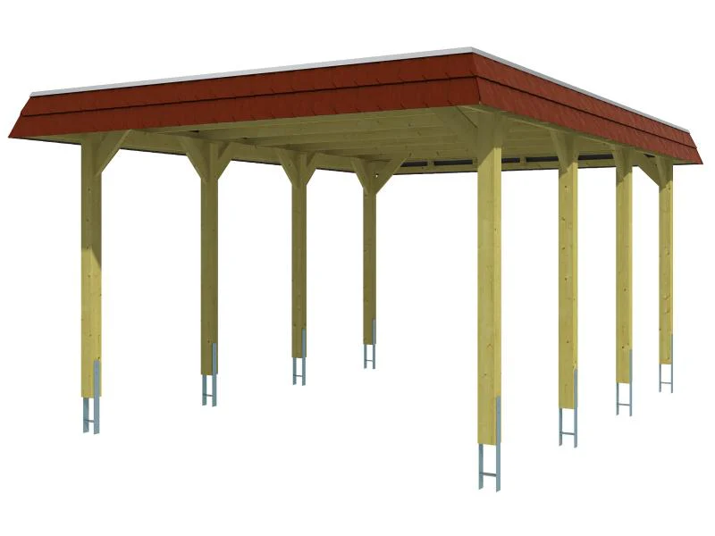 Skan Holz Carport Spreewald 396 x 589 cm mit roter Blende - Image 2