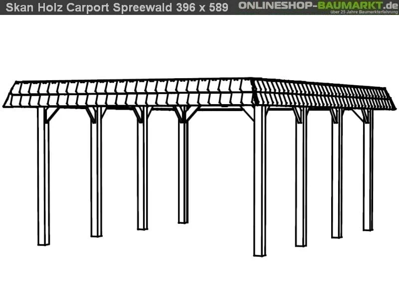 Skan Holz Carport Spreewald 396 x 589 cm mit roter Blende - Image 4