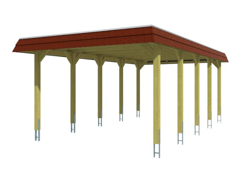 Skan Holz Carport Spreewald 396 x 741 cm mit roter Blende - Image 2
